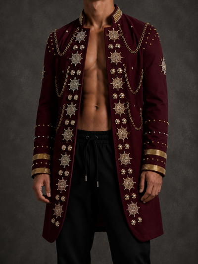 Long Medallion Jacket in Burgundy