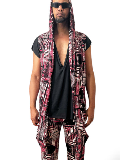 Red Tribal Hooded Cardigan Rayon Jersey | Black And White - Who Cares Why Not