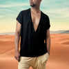 Deep V Neck Tee Shirt | Drop Shoulder T Shirt | Black Drape Jersey